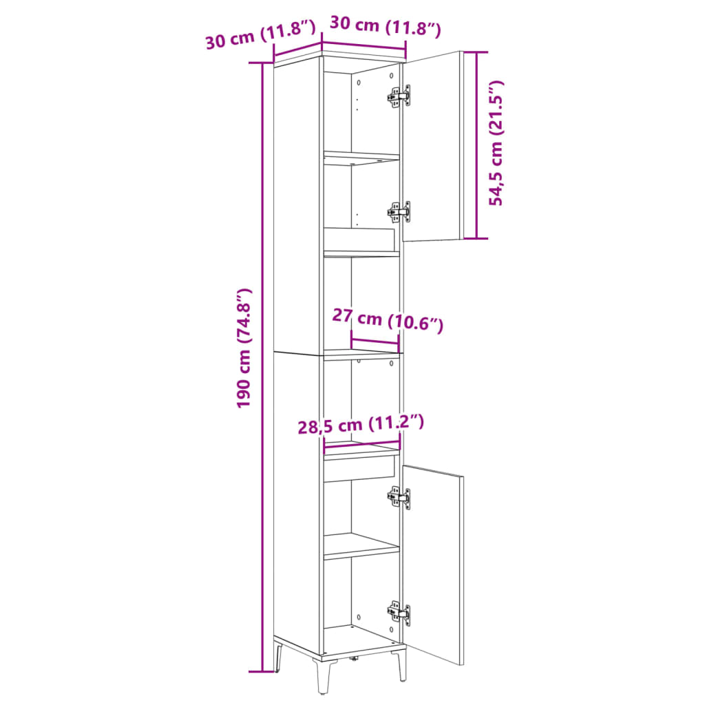 Badschrank Sonoma-Eiche 30x30x190 cm Holzwerkstoff