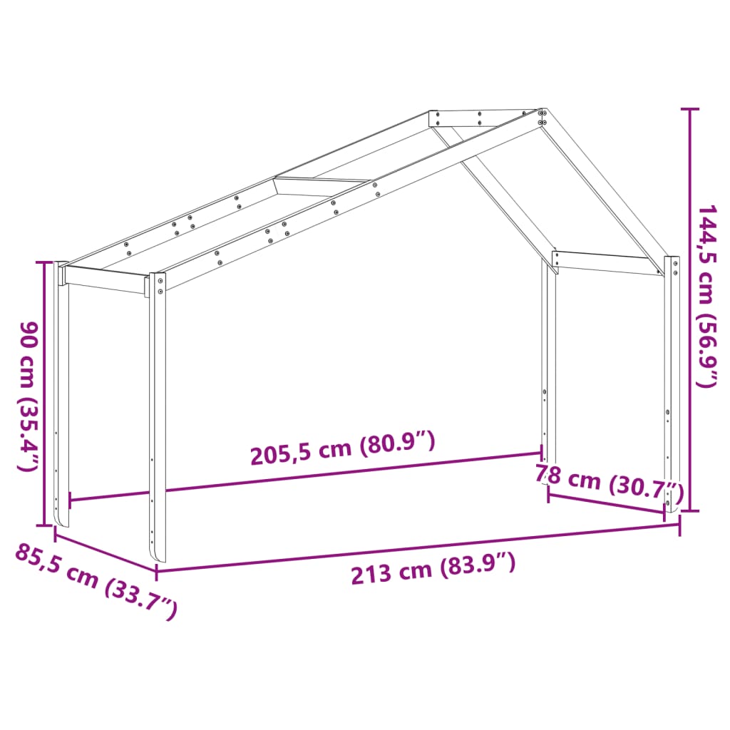 Dach für Kinderbett Wachsbraun 213x85,5x144,5 cm Massivholz