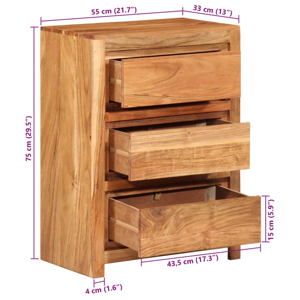 Schubladenschrank 55x33x75 cm Massivholz Akazie