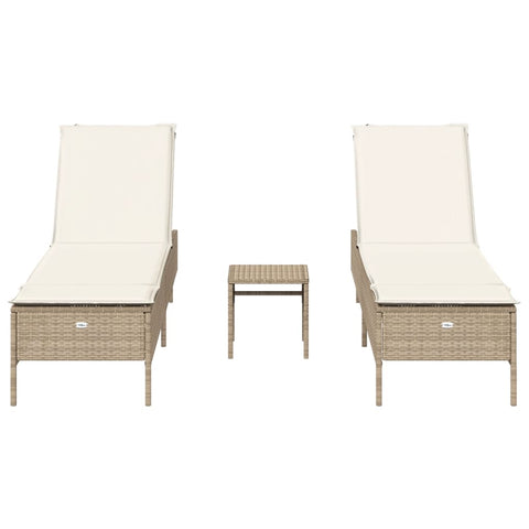 3-tlg. Sonnenliegen-Set mit Auflage Beige Poly Rattan