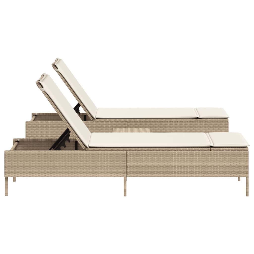 3-tlg. Sonnenliegen-Set mit Auflage Beige Poly Rattan