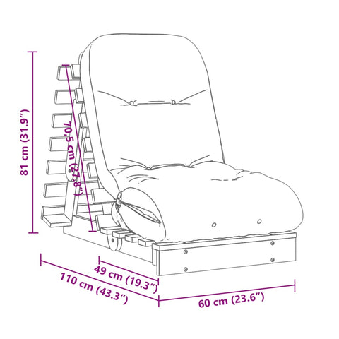 Futon Schlafsofa mit Matratze 60x206x11 cm Massivholz Douglasie