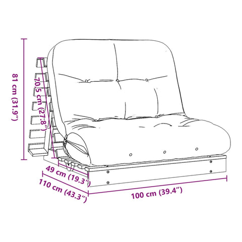 Futon Schlafsofa mit Matratze 100x206x11cm Massivholz Douglasie