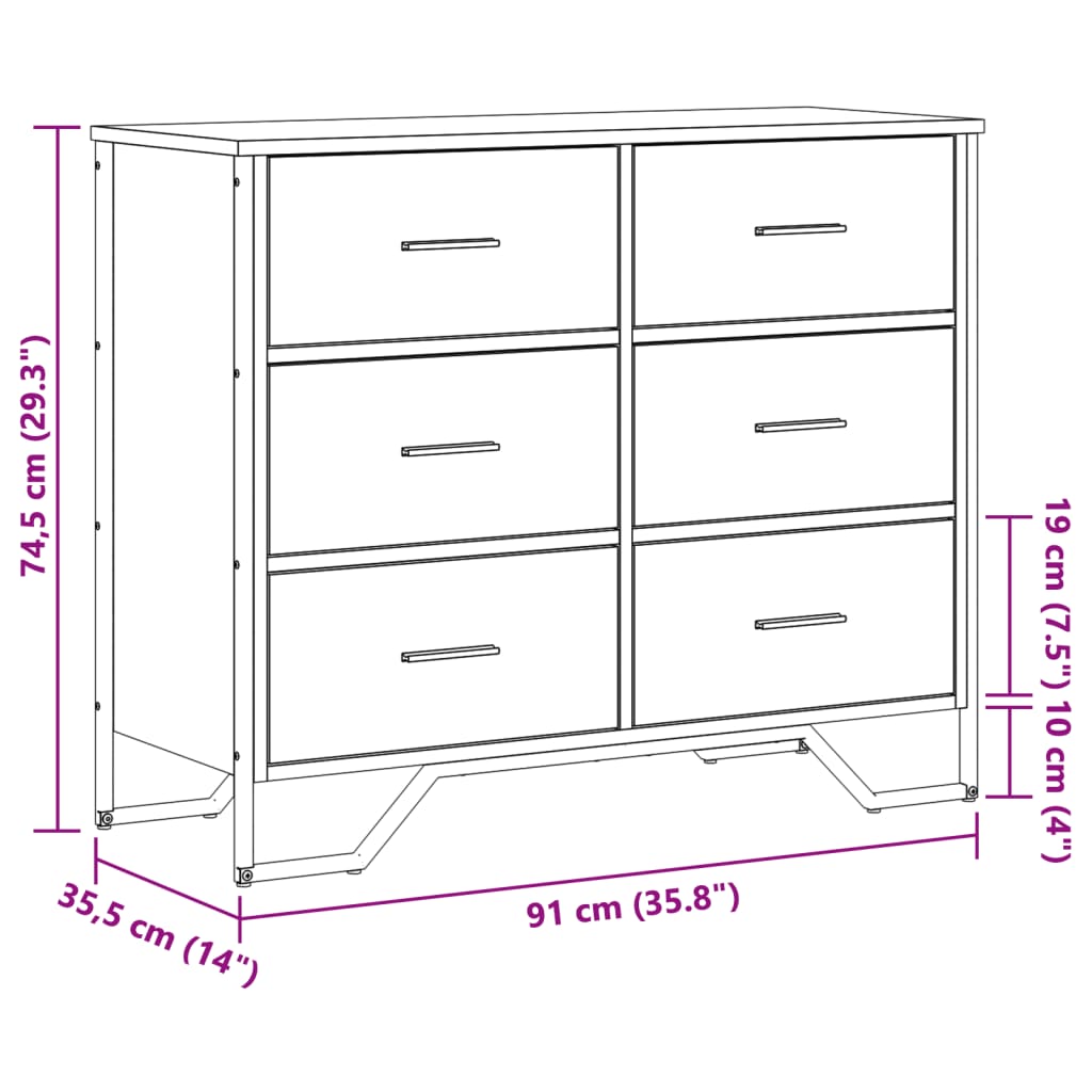 Kommode Sonoma-Eiche 91x35,5x74,5 cm Holzwerkstoff