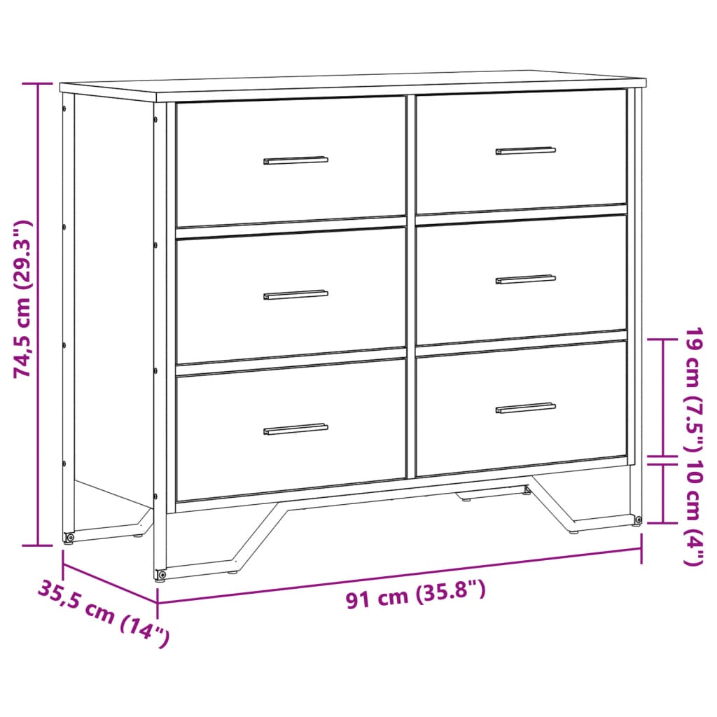 Kommode Grau Sonoma 91x35,5x74,5 cm Holzwerkstoff