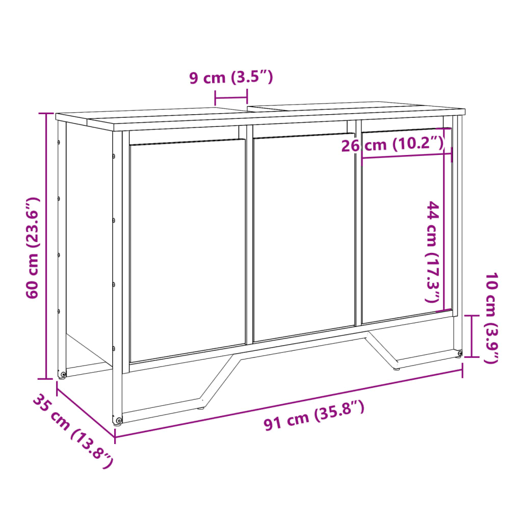 Waschbeckenunterschrank Grau Sonoma 91x35x60 cm Holzwerkstoff