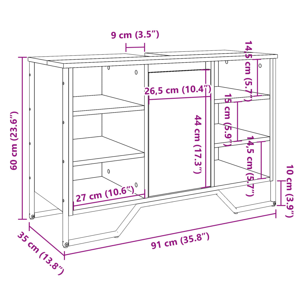 Waschbeckenunterschrank Schwarz 91x35x60 cm Holzwerkstoff