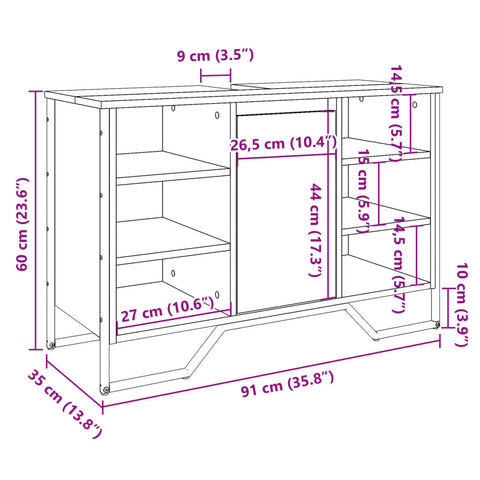 Waschbeckenunterschrank Räuchereiche 91x35x60 cm Holzwerkstoff