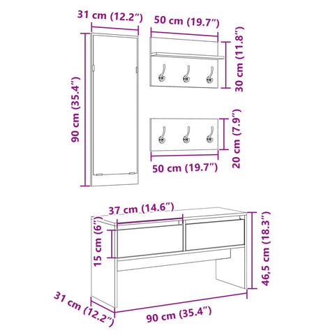 4-tlg. Garderoben-Set Weiß Holzwerkstoff