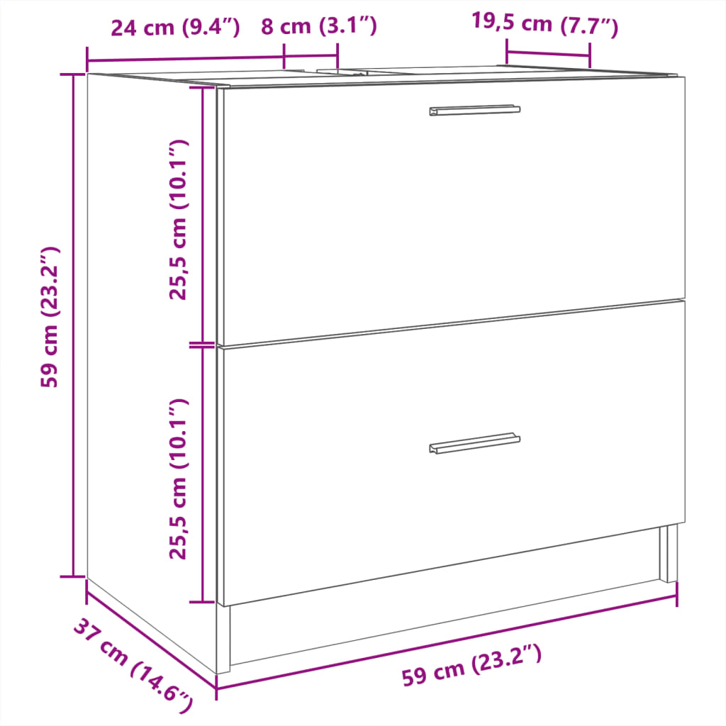 Waschbeckenunterschrank Sonoma-Eiche 59x37x59 cm Holzwerkstoff