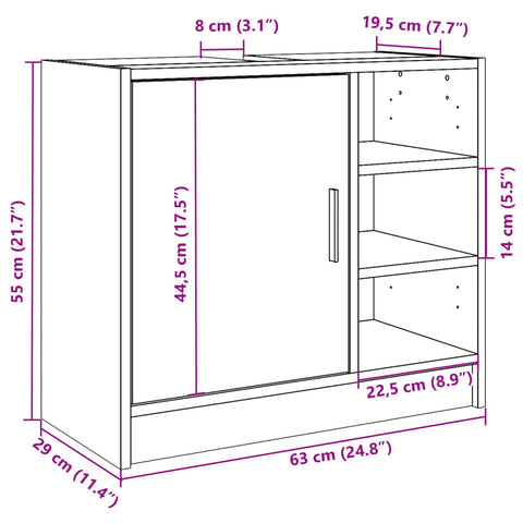 Waschbeckenunterschrank Betongrau 63x29x55 cm Holzwerkstoff