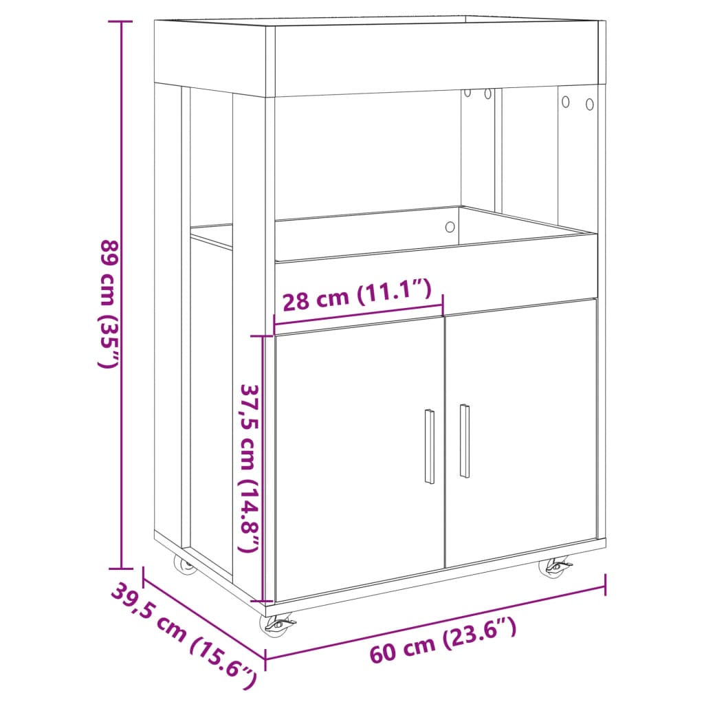 Barwagen Betongrau 60x39,5x89 cm Holzwerkstoff