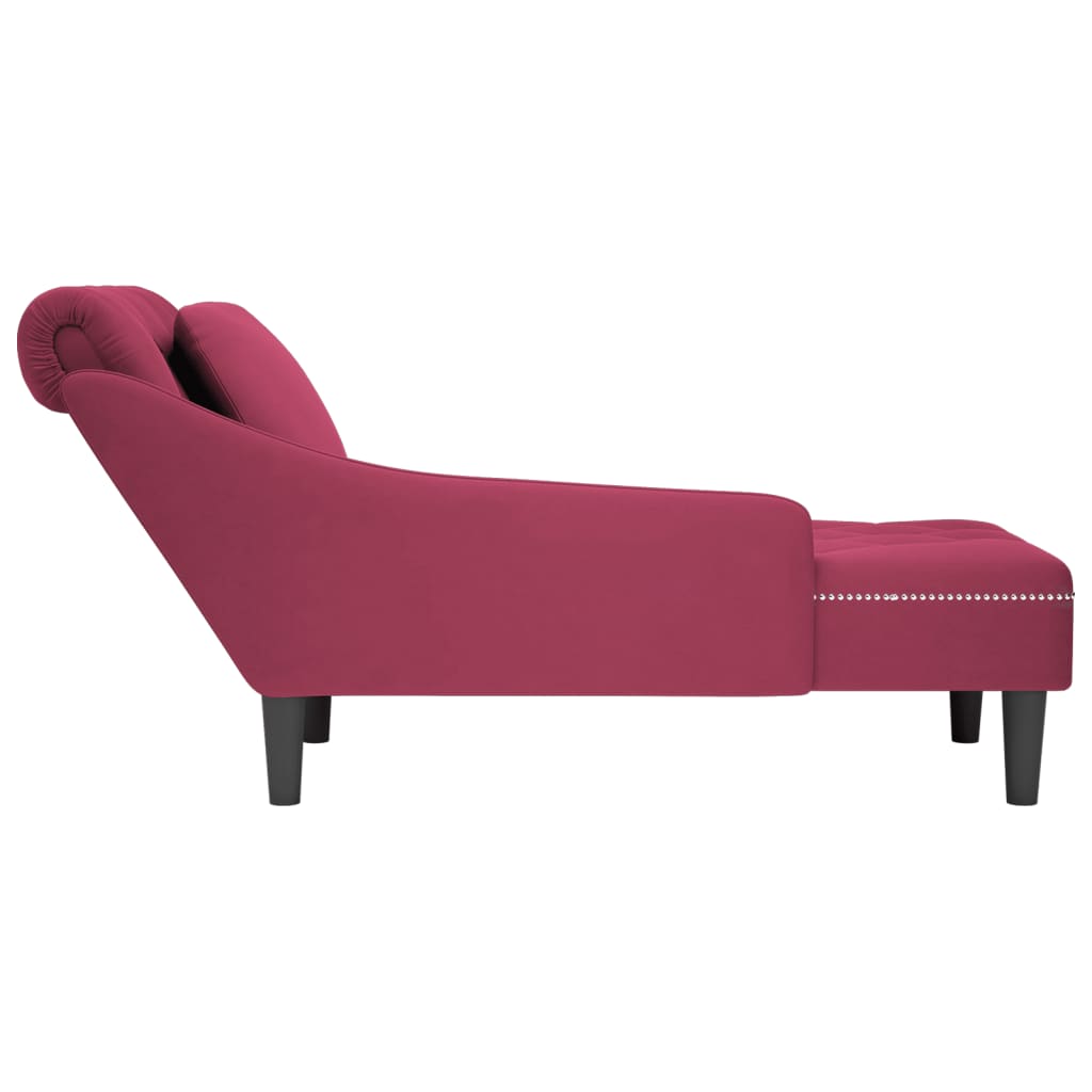 Chaiselongue mit Kissen und Rechter Armlehne Weinrot Samt