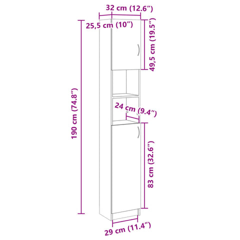 Badezimmerschrank Sonoma-Eiche 32x25,5x190 cm Holzwerkstoff