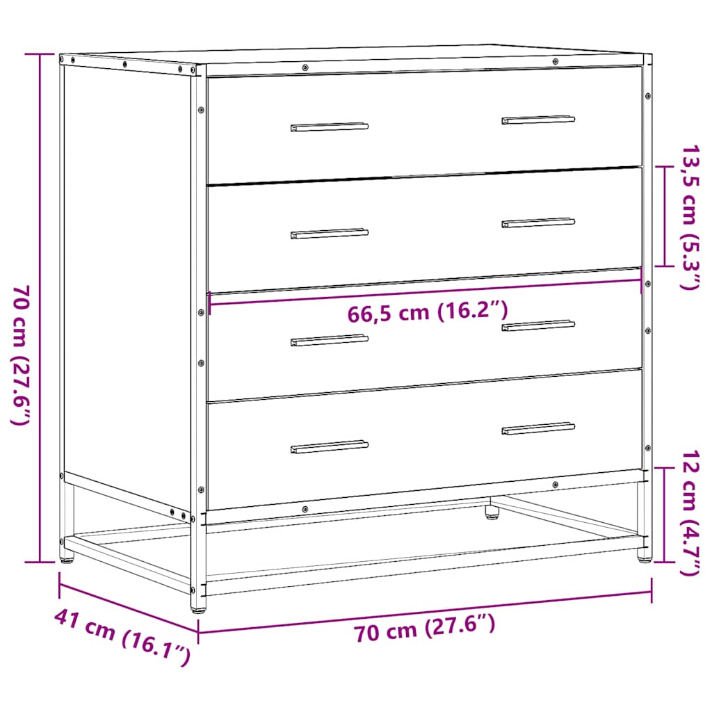 Schubladenschrank Braun Eichen-Optik 70x41x70 cm Holzwerkstoff