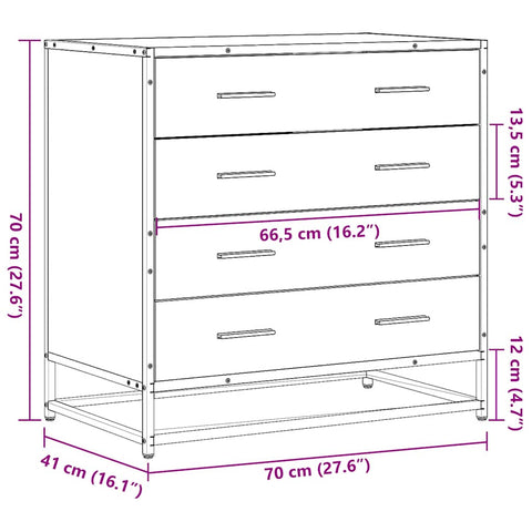 Schubladenschrank Braun Eichen-Optik 70x41x70 cm Holzwerkstoff