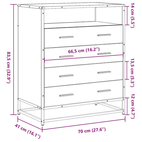 Schubladenschrank Braun Eichen-Optik 70x41x83,5cm Holzwerkstoff