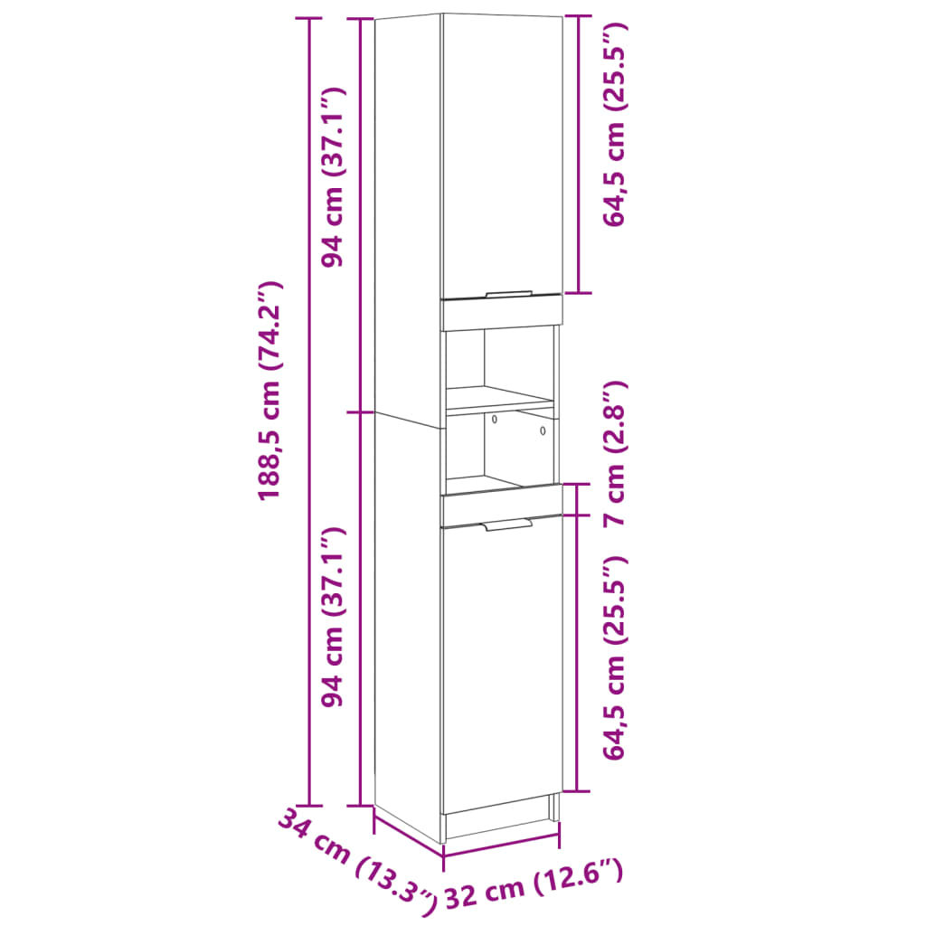 Badschrank Sonoma-Eiche 32x34x188,5 cm Holzwerkstoff