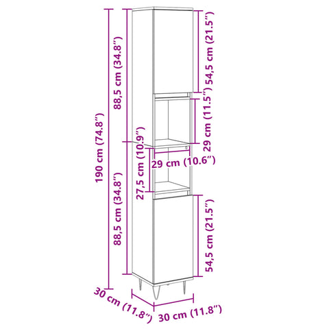 Badschrank Sonoma-Eiche 30x30x190 cm Holzwerkstoff