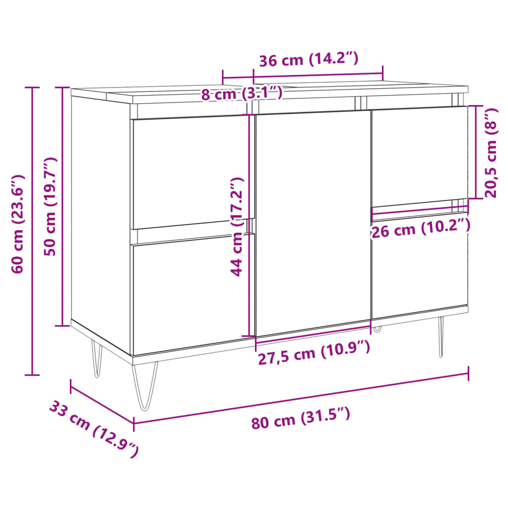 Badschrank Sonoma-Eiche 80x33x60 cm Holzwerkstoff