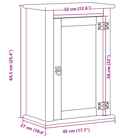 Bad-Wandschrank Corona 45x27x64,5 cm Massivholz Kiefer