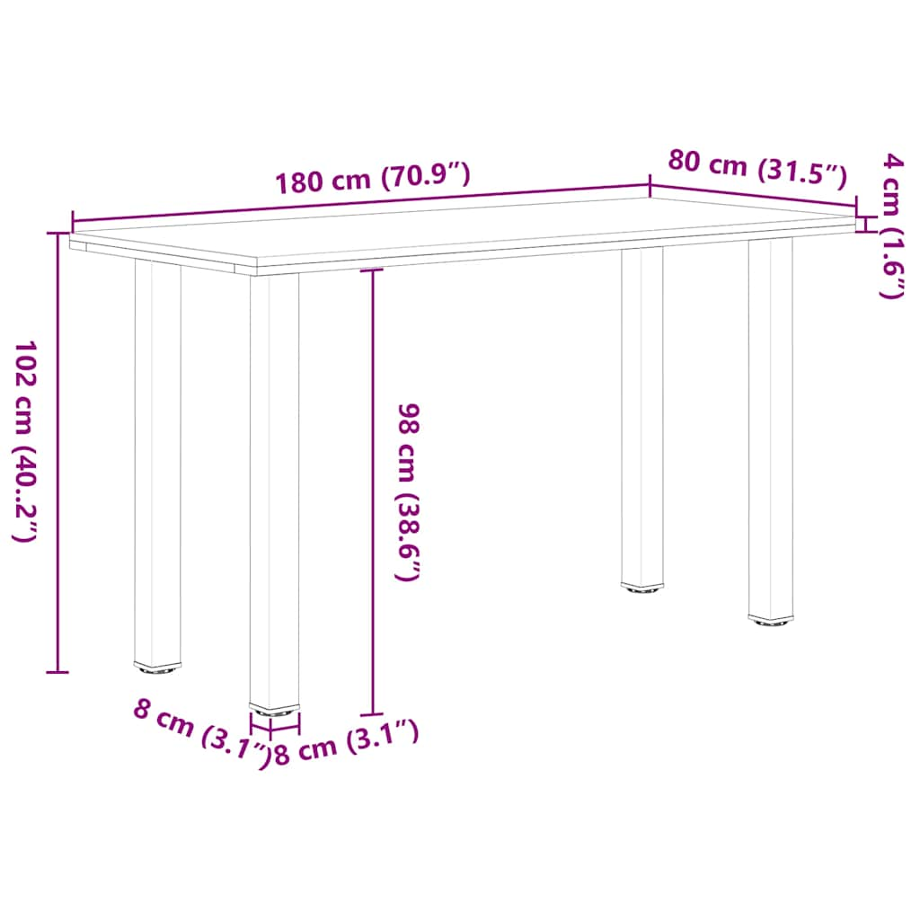 Bartisch Hellbraun 180x80x102 cm Massivholz Eiche Rechteckig