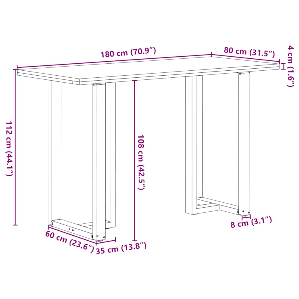 Bartisch Hellbraun 180x80x112 cm Massivholz Eiche Rechteckig