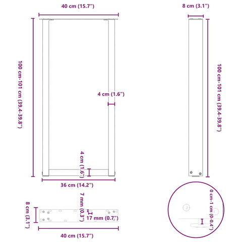 Couchtischbeine U-Form 2 Stk. Schwarz 40x(100-101) cm Stahl