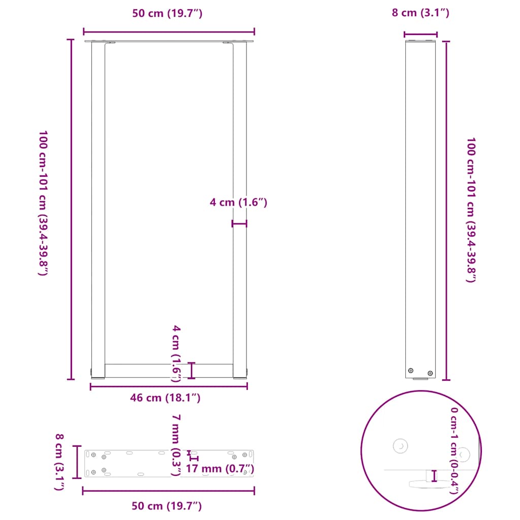 Couchtischbeine U-Form 2 Stk. Anthrazit 50x(100-101) cm Stahl