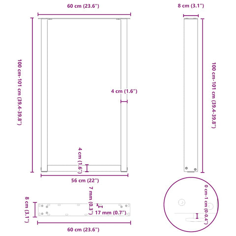 Couchtischbeine U-Form 2 Stk. Schwarz 60x(100-101) cm Stahl