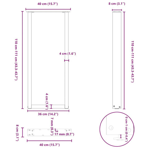 Couchtischbeine U-Form 2 Stk. Weiß 40x(110-111) cm Stahl