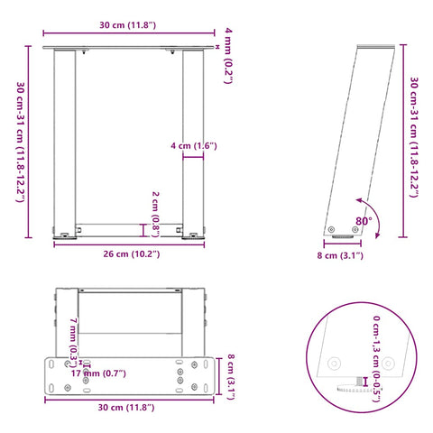 Couchtischbeine U-Form 2 Stk. Schwarz 30x(30-31) cm Stahl