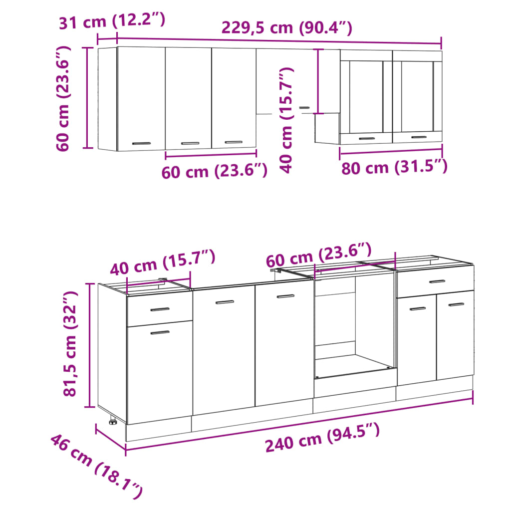 8-tlg. Küchenschrank-Set Sonoma-Eiche Holzwerkstoff