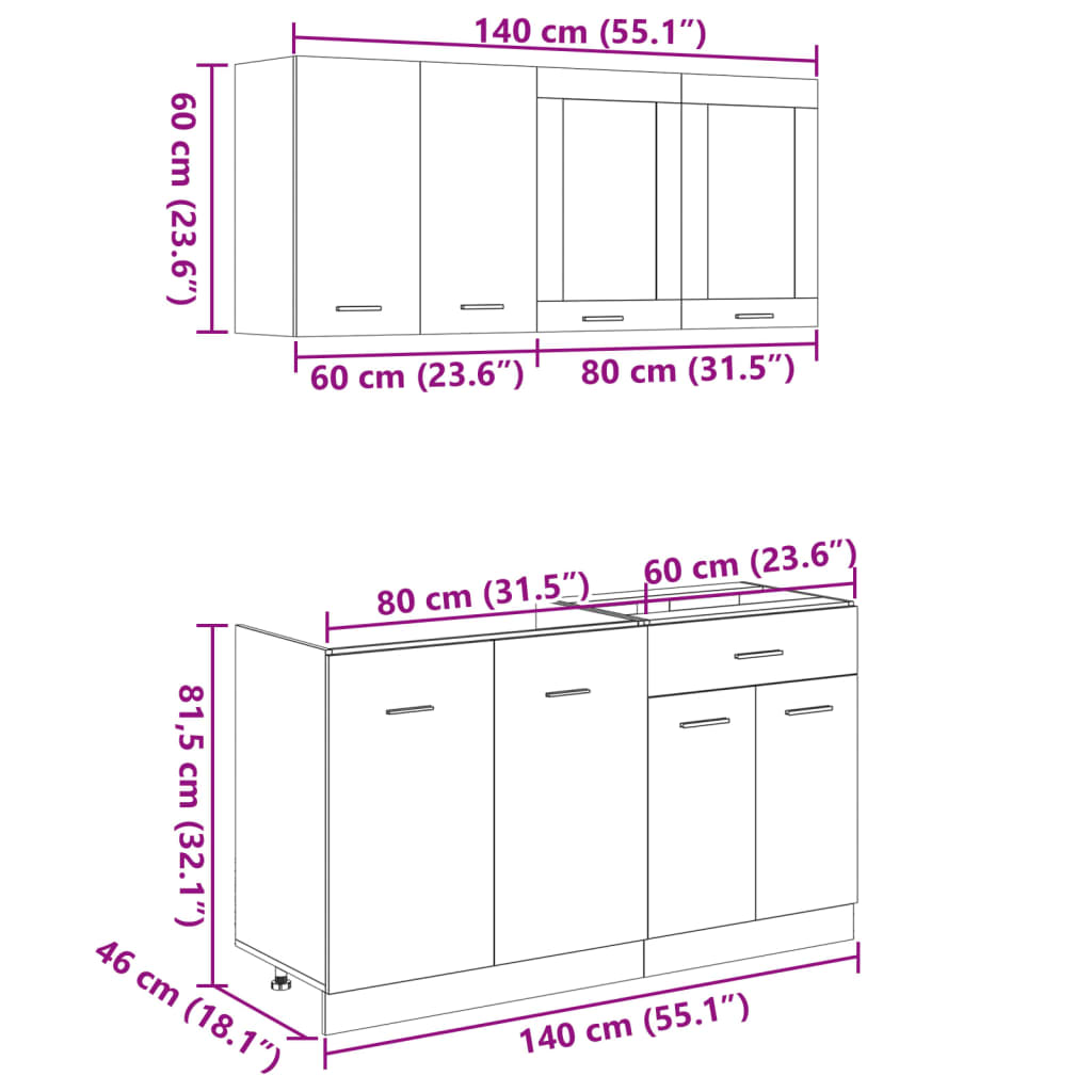 4-tlg. Küchenschrank-Set Sonoma-Eiche Holzwerkstoff