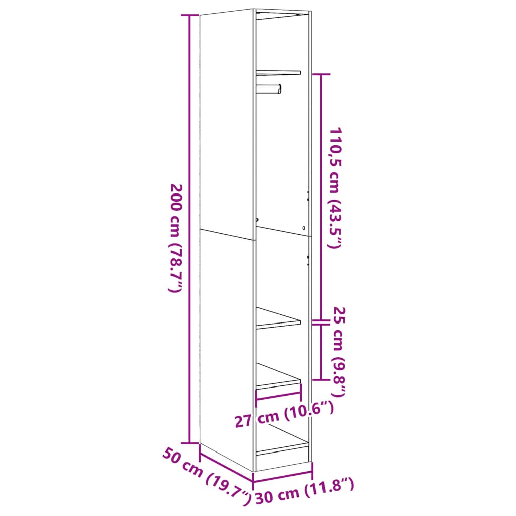 Kleiderschrank Altholz-Optik 30x50x200 cm Holzwerkstoff