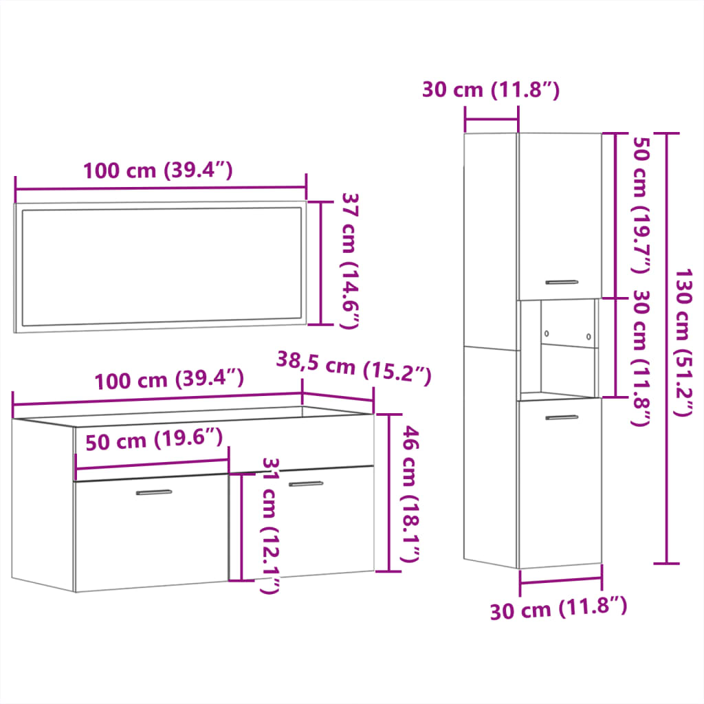 3-tlg. Badmöbel-Set Weiß Holzwerkstoff