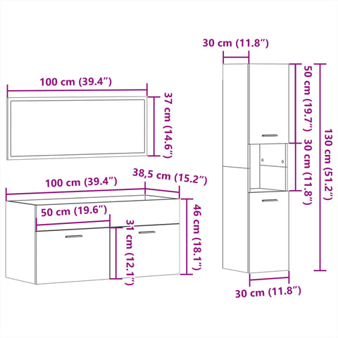 3-tlg. Badmöbel-Set Betongrau Holzwerkstoff