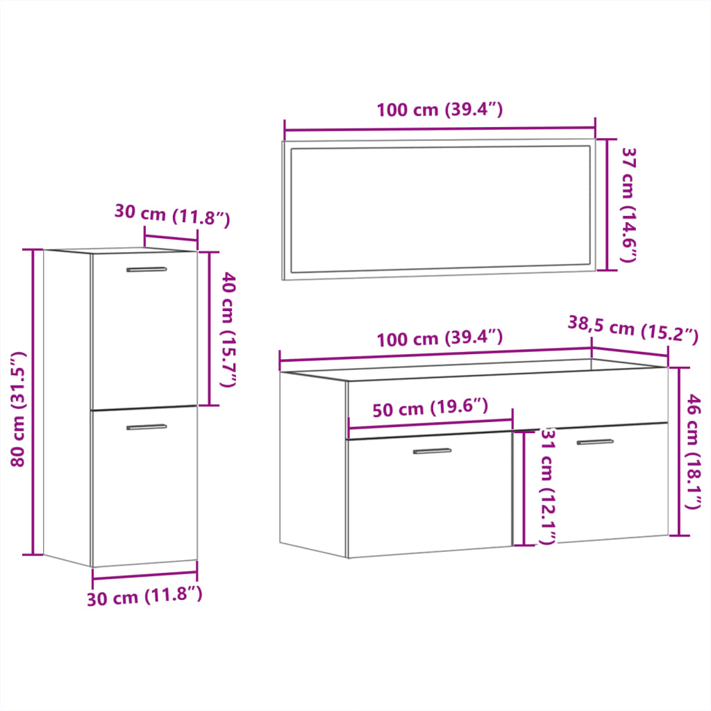 3-tlg. Badmöbel-Set Weiß Holzwerkstoff