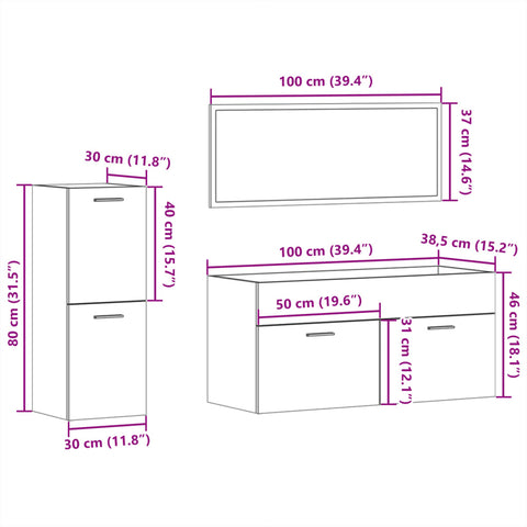 3-tlg. Badmöbel-Set Weiß Holzwerkstoff