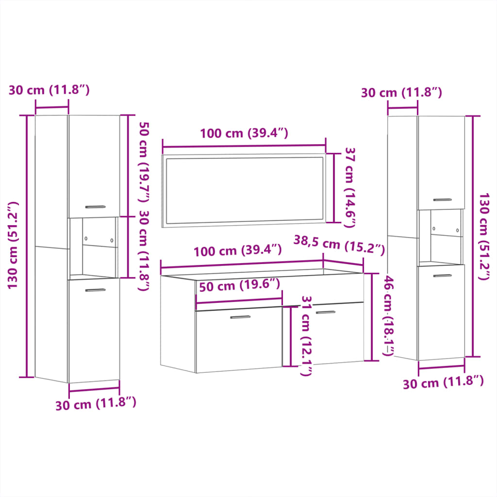 4-tlg. Badmöbel-Set Weiß Holzwerkstoff