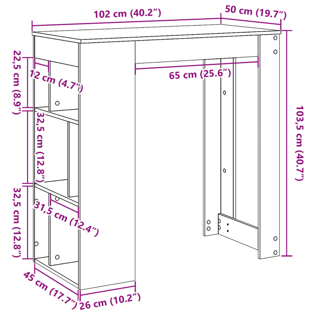 Bartisch mit Regal Betongrau 102x50x103,5 cm Holzwerkstoff