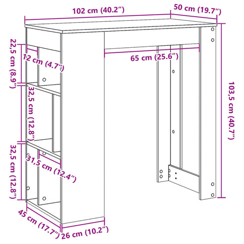 Bartisch mit Regal Räuchereiche 102x50x103,5 cm Holzwerkstoff