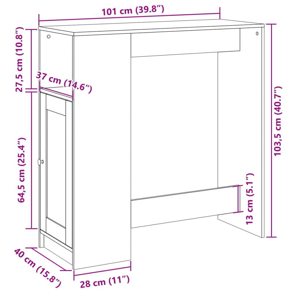 Bartisch mit Regal Grau Sonoma 101x40x103,5 cm Holzwerkstoff