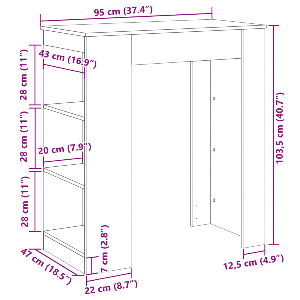 Bartisch mit Regal Weiß 95x47x103,5 cm Holzwerkstoff