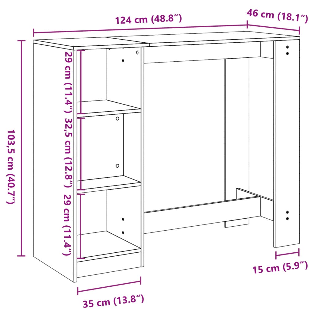 Bartisch mit Regal Artisan-Eiche 124x46x103,5 cm Holzwerkstoff