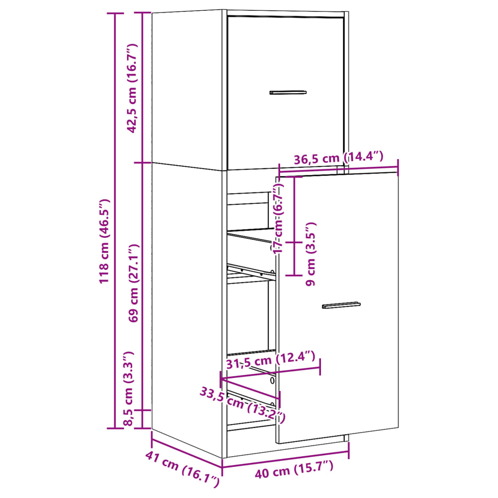 Apothekerschrank Grau Sonoma 40x41x118 cm Holzwerkstoff