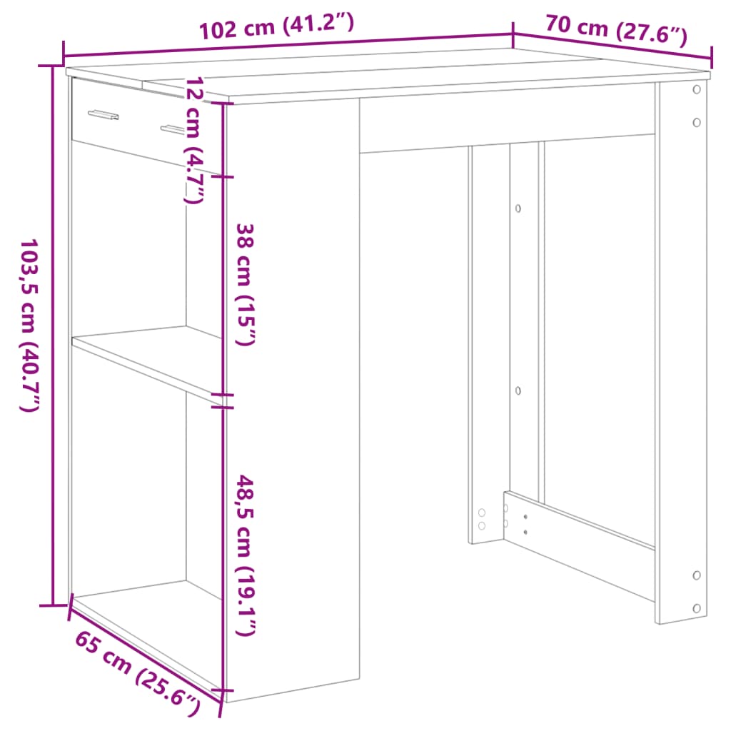 Bartisch Betongrau 102x70x103,5 cm Holzwerkstoff