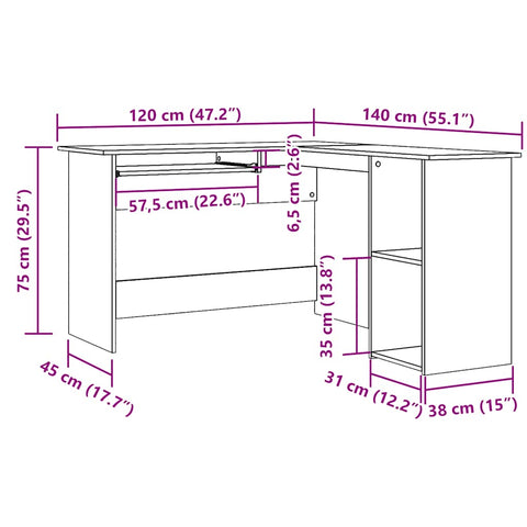 Eckschreibtisch Altholz-Optik 120x140x75 cm Holzwerkstoff