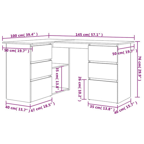 Eckschreibtisch Artisan-Eiche 145x100x76 cm Holzwerkstoff