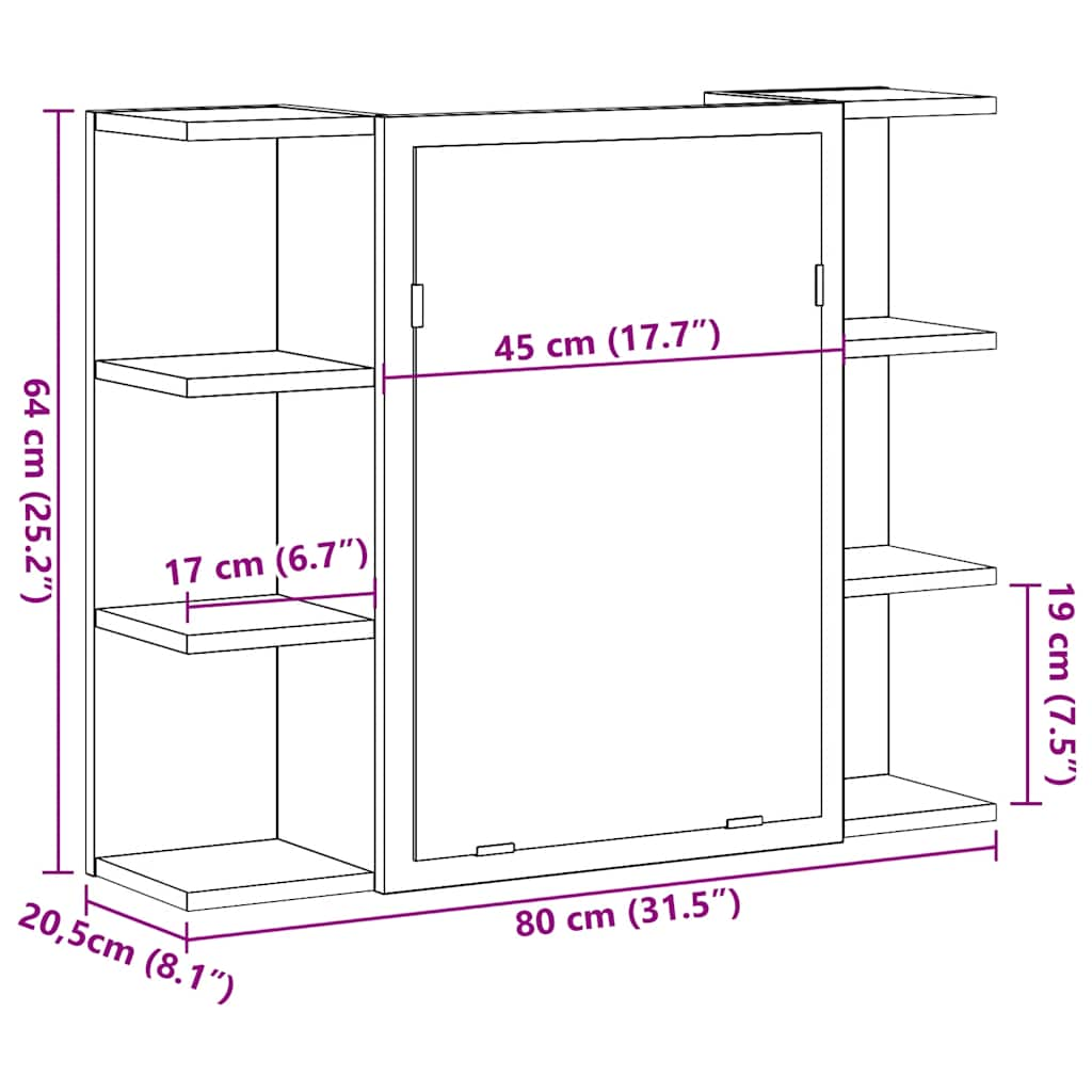 Bad-Spiegelschrank Betongrau 80x20,5x64 cm Holzwerkstoff